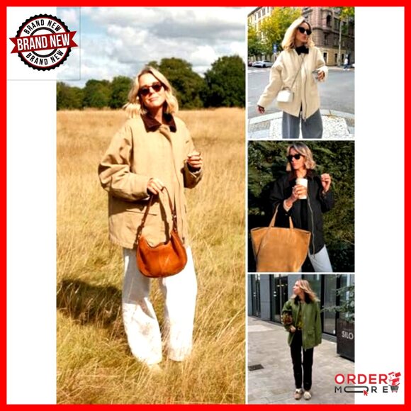 Oversized Utility Jacket with Zip Up and Pockets, Corduroy Collar - Picture 5 of 6